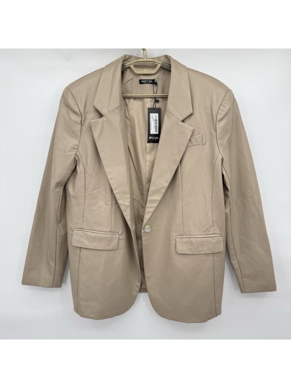 Nasty Gal Oversized Boyfriend Faux Leather Blazer US 4 UK 8 Taupe - Picture 1 of 8